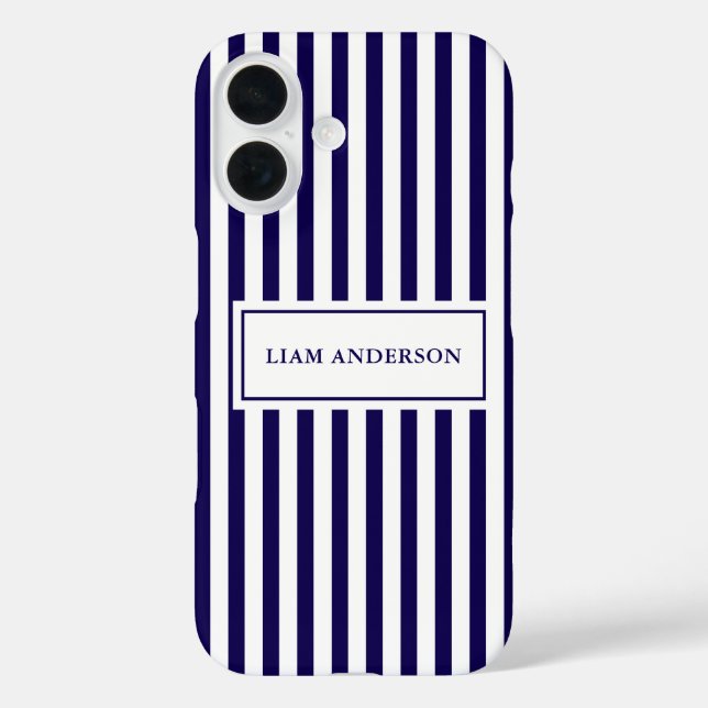 Modern Simple Personalized Navy Vertical Striped Case-Mate iPhone Case (Back)