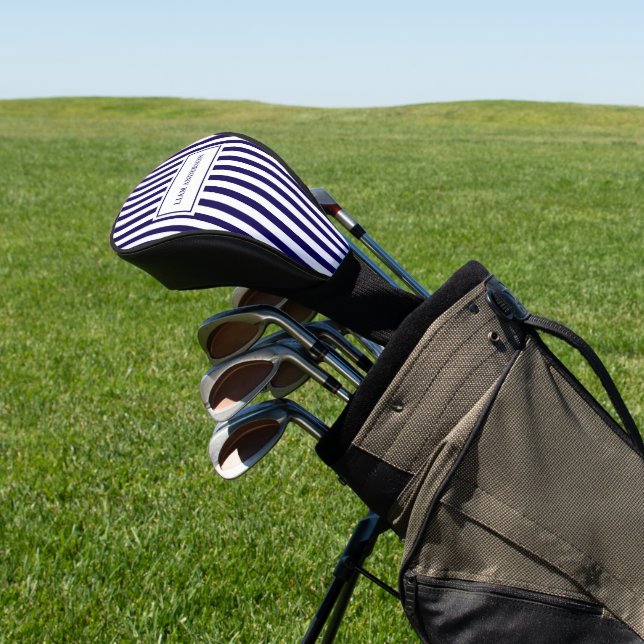 Modern Simple Personalized Navy Vertical Striped Golf Head Cover (In Situ)
