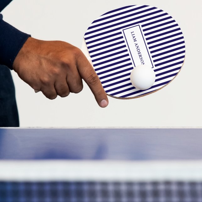 Modern Simple Personalized Navy Vertical Striped Ping Pong Paddle (Insitu)