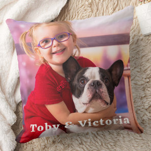 Modern Simple Personalized Pet Dog Kids Photo Throw Pillow