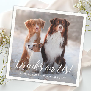 Modern Simple Personalized Pet Dog Photo Wedding Napkins