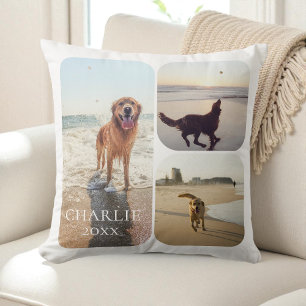 Modern SImple Personalized Pet Photo Collage Throw Pillow