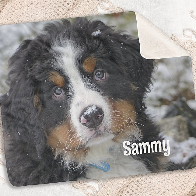 Modern Simple Personalized Pet Photo Dog Lover  Sherpa Blanket (Creator Uploaded)