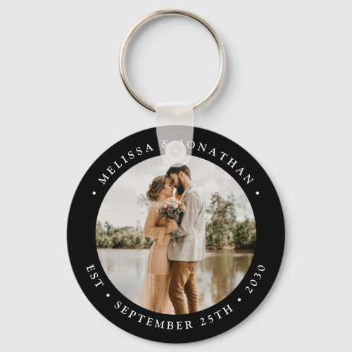 Modern Simple Personalized Photo Black Wedding Keychain