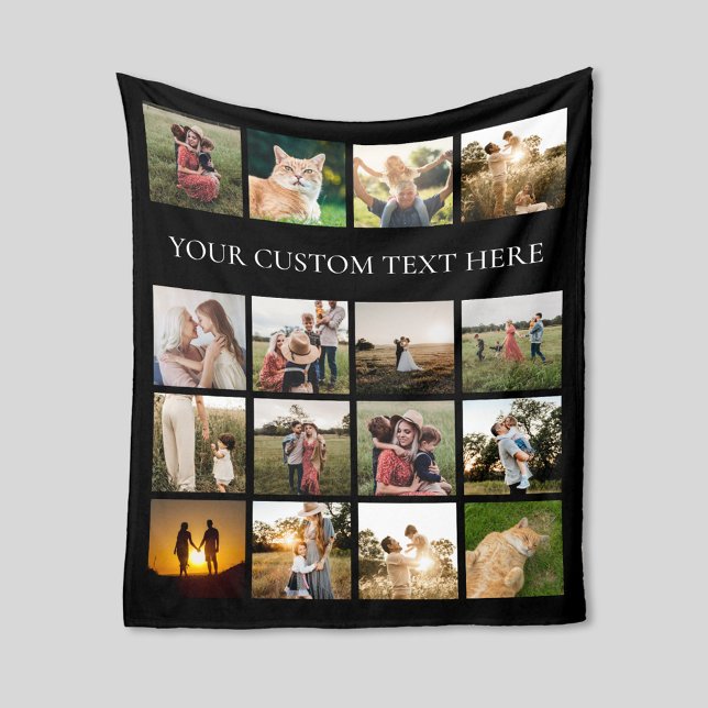 Modern Simple Personalized Photo Collage Fleece Blanket (Creator Uploaded)