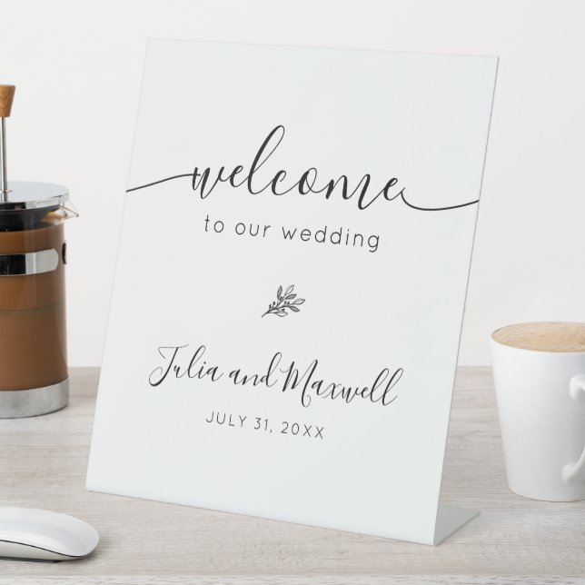 Modern Simple Personalized Welcome to our Wedding Pedestal Sign (In SItu)
