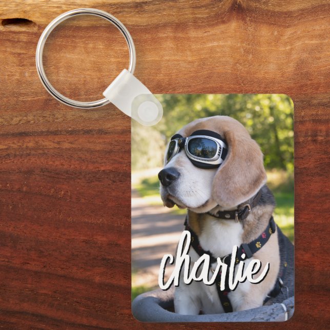 Modern Simple Pet’s Photo Name Keychain (Front)