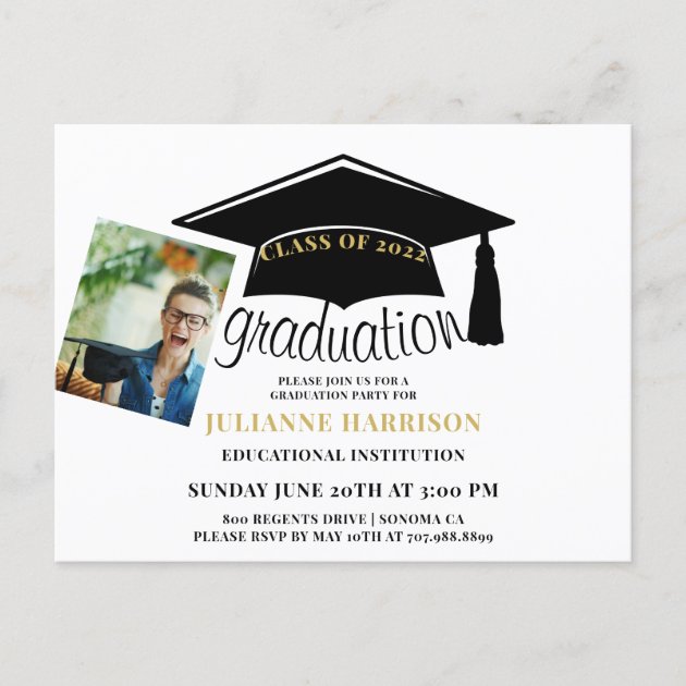 Modern Simple Photo 2022 Graduation Party Invitation Postcard | Zazzle