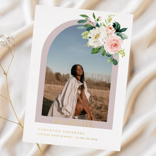 Modern Simple Photo Arch Graduate Rose Gold Foil I Foil Invitation (Creator Uploaded)