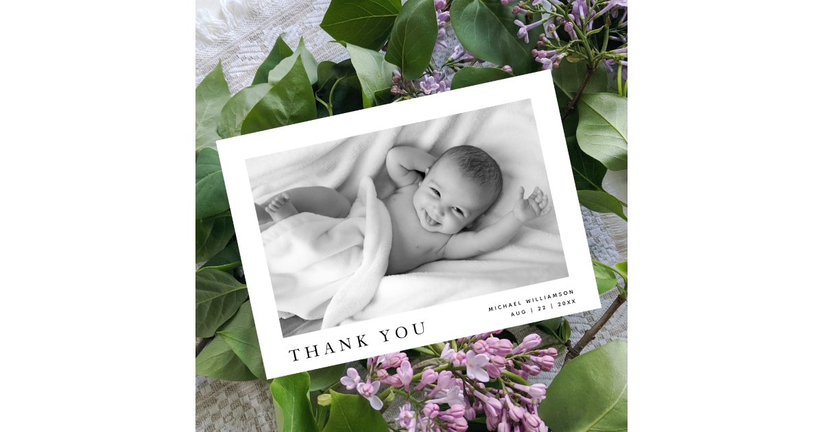 Modern Simple Photo Baby Name Thank You Announcement