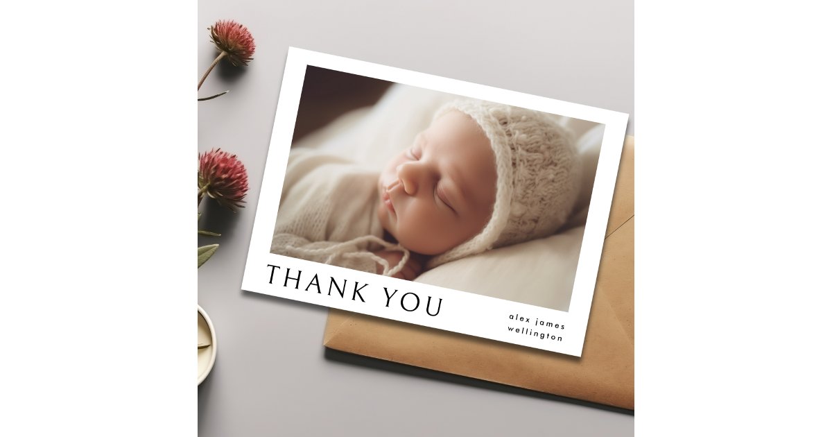 Modern Simple Photo Baby Name Thank You Announcement