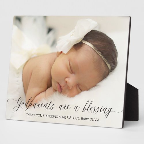 Modern Simple Photo Baptism Gift for Godparents Plaque