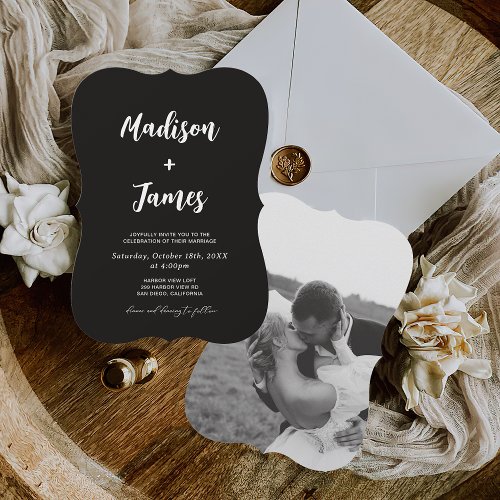 Modern Simple Photo Black and White Wedding Invitation