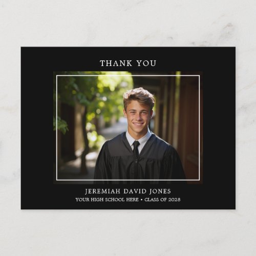 Modern Simple Photo Black Graduation Thank You Postcard