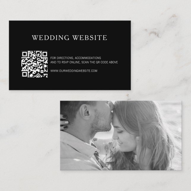 Modern Simple Photo Black QR Code Website Wedding Enclosure Card (Front/Back)