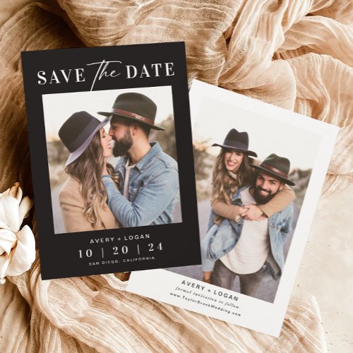 Modern Simple Photo Black Save The Date