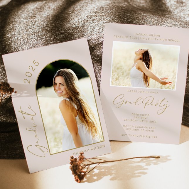 Modern Simple Photo Blush Pink Graduation Party Invitation (Creator Uploaded)