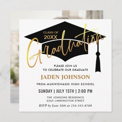 Modern Simple PHOTO Class of 2024 Graduation Party Invitation