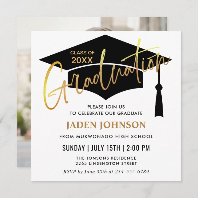 Modern Simple PHOTO Class of 2024 Graduation Party Invitation (Front/Back)