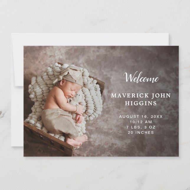 Modern Simple Photo Collage Baby Boy Newborn Birth Announcement (Front)