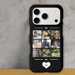 Modern simple photo collage black monogram iPhone 17 pro case<br><div class="desc">Add nine family,  kids,  pets or best friends images and create your own beautiful photo collage phone case with your monogram name initial inside a white heart over a black background.             Easy to personalize with your custom square images and letter</div>