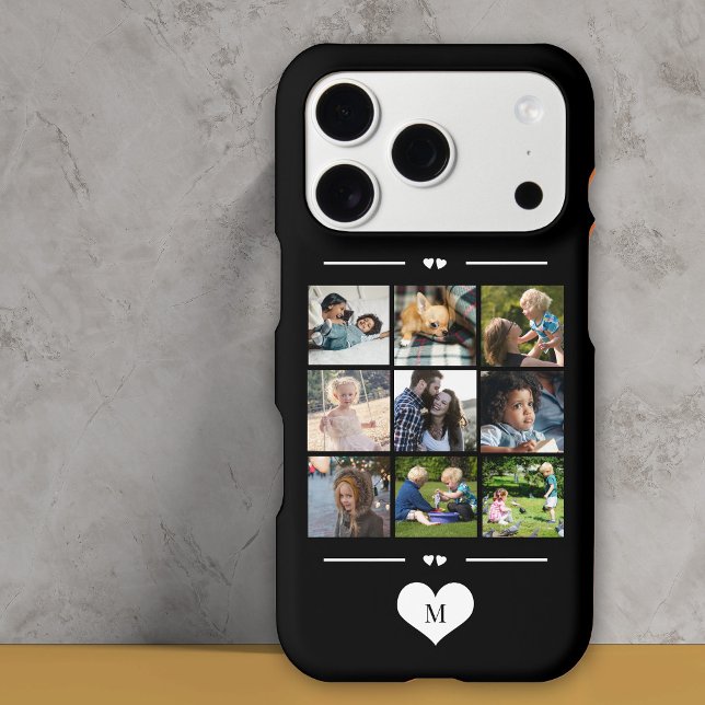 Modern simple photo collage black monogram Case-Mate iPhone case (Creator Uploaded)
