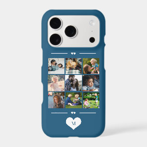 Modern simple photo collage blue monogram iPhone 17 pro case