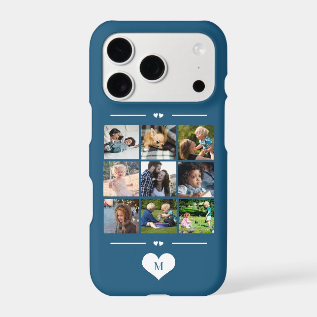 Modern simple photo collage blue monogram Case-Mate iPhone case (Back)