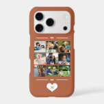 Modern simple photo collage brown monogram iPhone 17 pro case<br><div class="desc">Add nine family,  kids,  pets or best friends images and create your own beautiful photo collage phone case with your monogram name initial inside a white heart over a brown background.             Easy to personalize with your custom square images and letter</div>