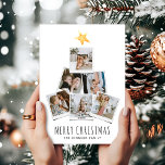 Modern Simple Photo Collage Christmas Tree Holiday Card<br><div class="desc">A modern holiday greeting card to send out to family and friends wishing them season greetings. Featuring a classic white background,  a watercolor star,  a Christmas Tree designed with a collage of your favourite family photo's,  the year,  a greeting and your family name.</div>