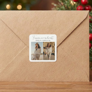 Modern & Simple Photo Collage Funeral Square Sticker