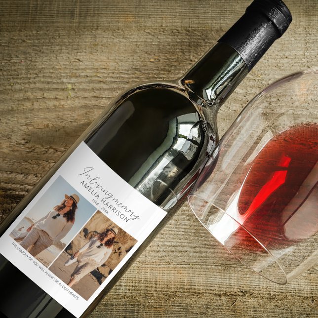 Modern & Simple Photo Collage Funeral Wine Label (Creator Uploaded)