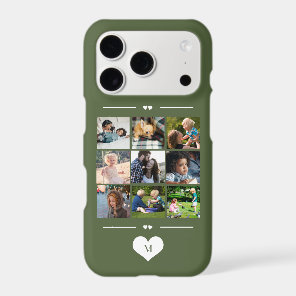 Modern simple photo collage green monogram iPhone 17 pro case