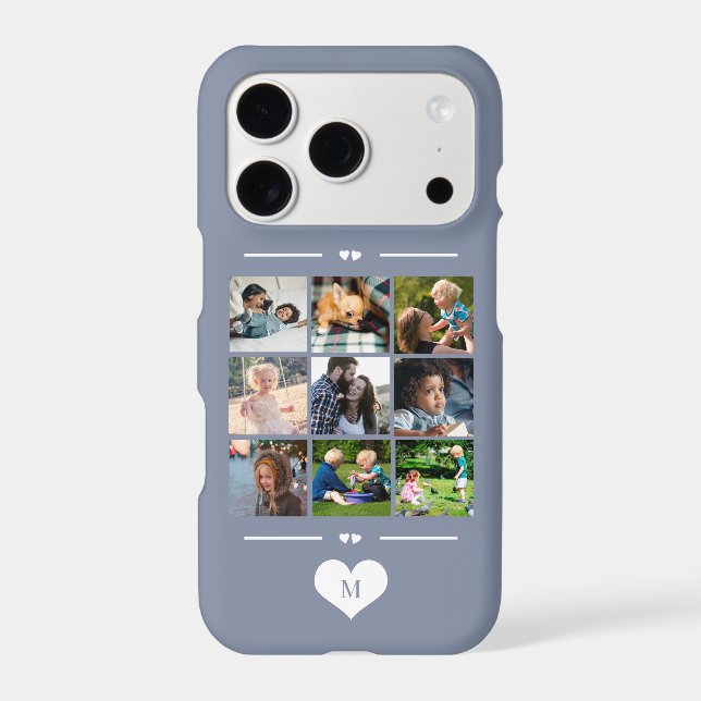 Modern simple photo collage grey monogram Case-Mate iPhone case (Back)