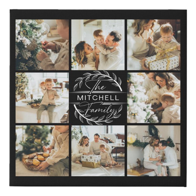 Modern Simple Photo Collage Keepsake | Black Faux Canvas Print (Front)