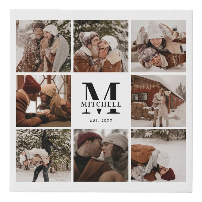 Modern Simple Photo Collage Keepsake | White Faux Canvas Print (Front)