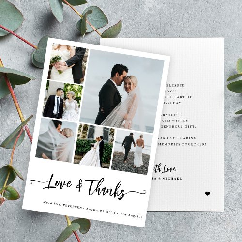 Modern simple photo collage love thanks wedding card