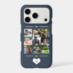 Modern simple photo collage navy monogram iPhone 17 pro case<br><div class="desc">Add nine family,  kids,  pets or best friends images and create your own beautiful photo collage phone case with your monogram name initial inside a white heart over a navy background.             Easy to personalize with your custom square images and letter</div>