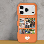 Modern simple photo collage orange monogram iPhone 17 pro case<br><div class="desc">Add nine family,  kids,  pets or best friends images and create your own beautiful photo collage phone case with your monogram name initial inside a white heart over a orange background.             Easy to personalize with your custom square images and letter</div>
