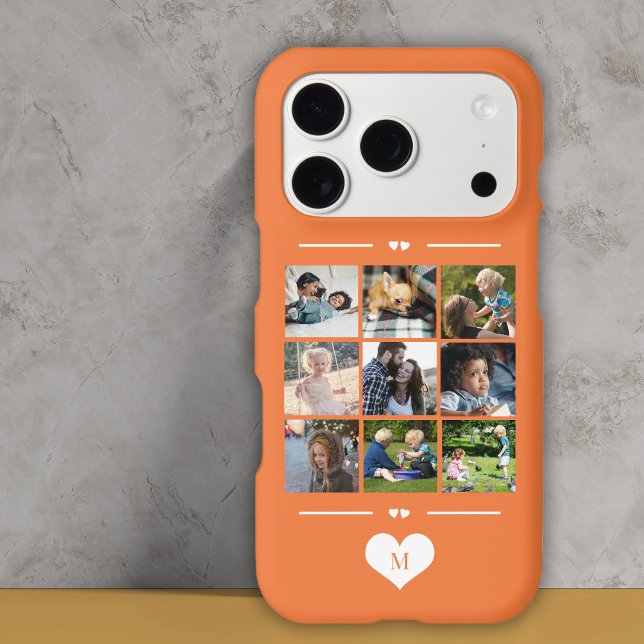 Modern simple photo collage orange monogram Case-Mate iPhone case (Creator Uploaded)
