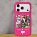 Modern simple photo collage pink monogram iPhone 17 pro case<br><div class="desc">Add nine family,  kids,  pets or best friends images and create your own beautiful photo collage phone case with your monogram name initial inside a white heart over a pink background.             Easy to personalize with your custom square images and letter</div>