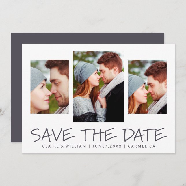 Modern Simple Photo Collage Save the Date Card (Front/Back)