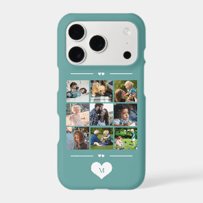 Modern simple photo collage teal monogram iPhone 17 pro case
