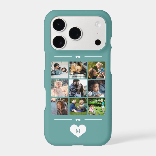 Modern simple photo collage teal monogram Case-Mate iPhone case (Back)
