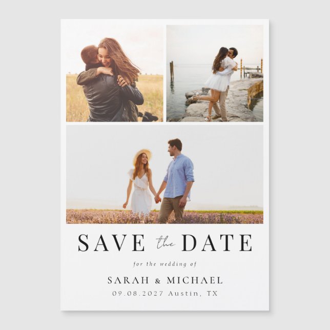Modern Simple Photo Collage Wedding Save the Date Magnetic Invitation (Front)