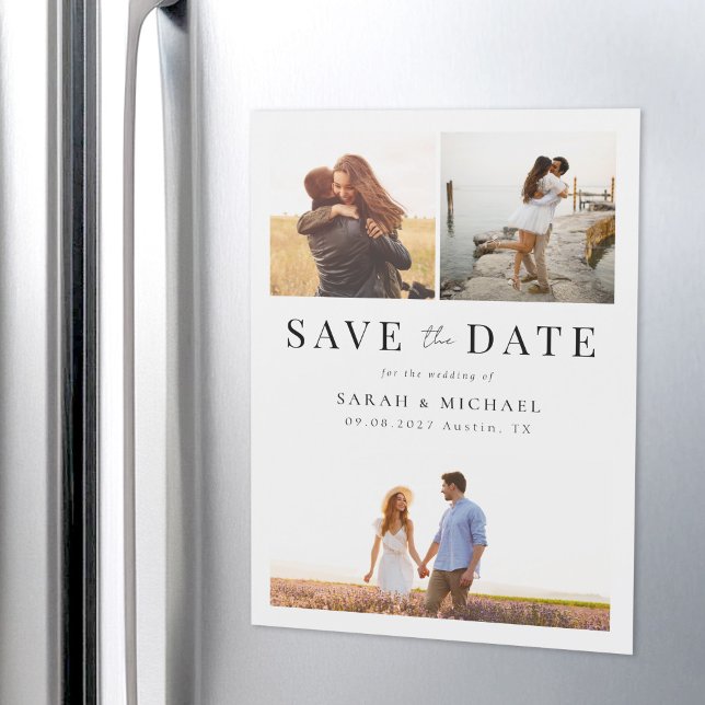 Modern Simple Photo Collage Wedding Save the Date Magnetic Invitation (Creator Uploaded)
