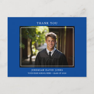 Modern Simple Photo Dark Blue Grad Thank You Postcard