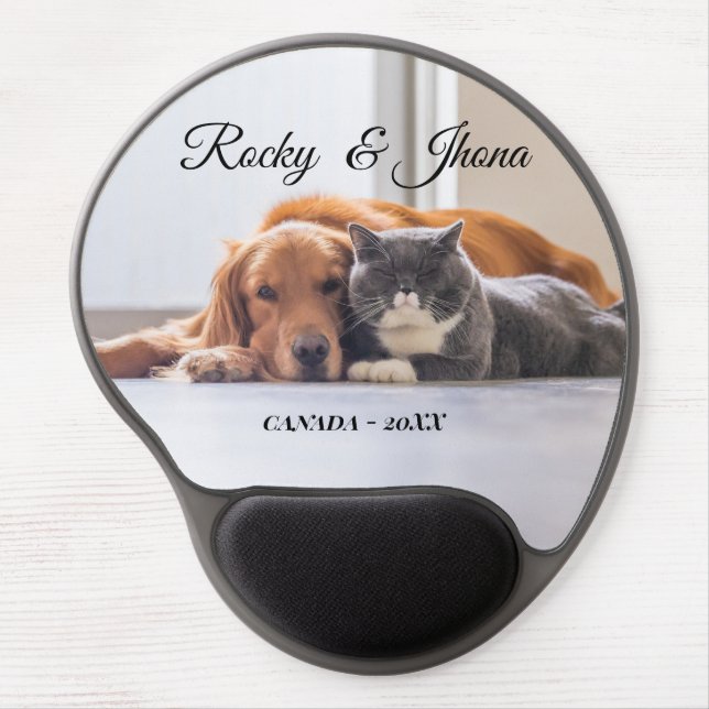 Modern Simple Photo DOG AND CAT Gel Mouse Pad (Front)