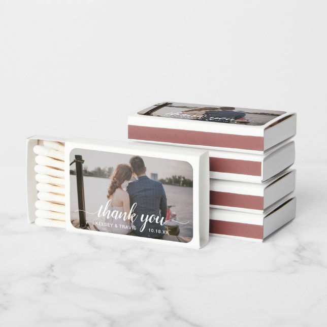 Modern Simple Photo Elegant Wedding Matchboxes (Stacked)
