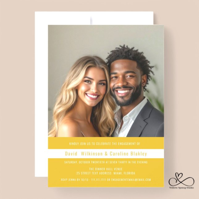 modern simple photo engagment party invitation  (modern  simple photo minimal gold and white engagement card )